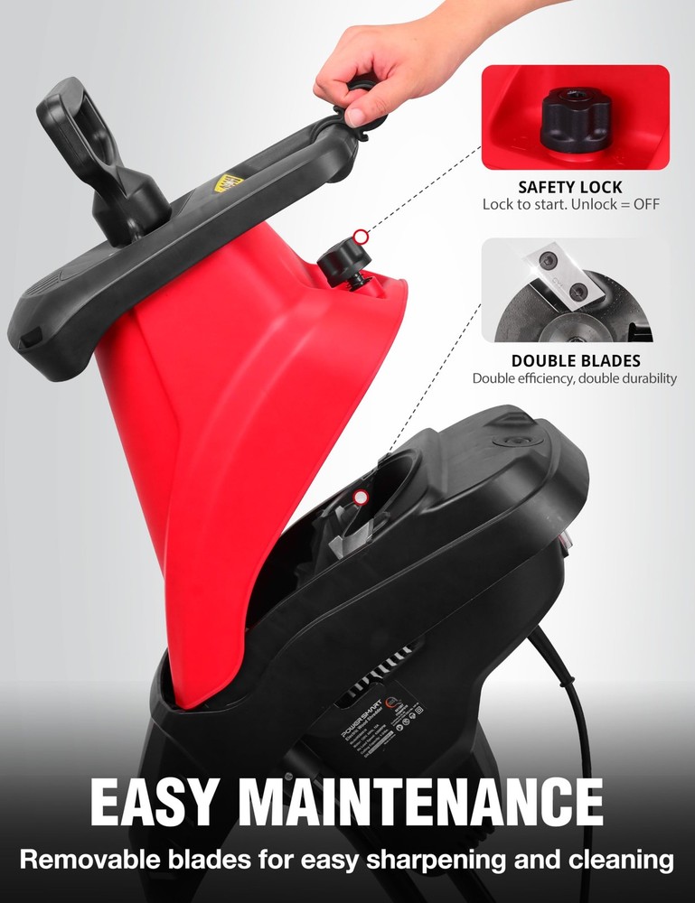 PowerSmart Electric Wood Chipper Shredder, with Bag, BLACK & RED