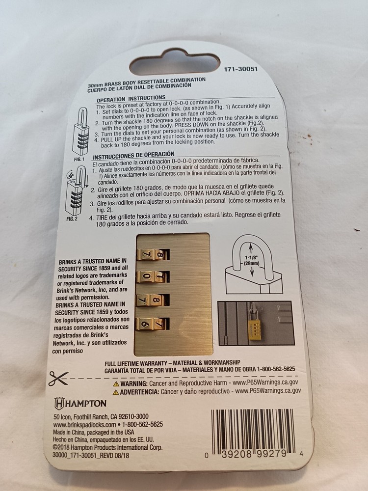 Binks Resettable Combination Lock Locker