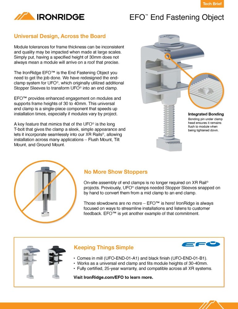 IronRidge EFO End Fastening Object