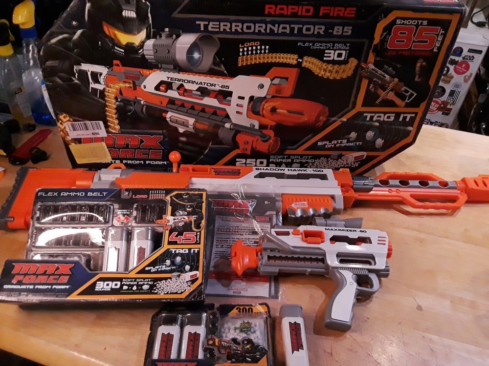 MAX FORCE SPLAT Blaster Lot, Terrornator-85, Shadow Hawk-100, Maximizer-60 Ammo