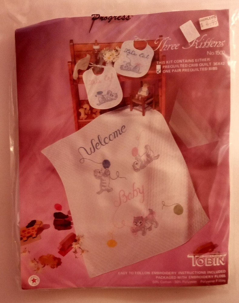 Tobin Three Kittens PreQuilted Bib Pair 1502