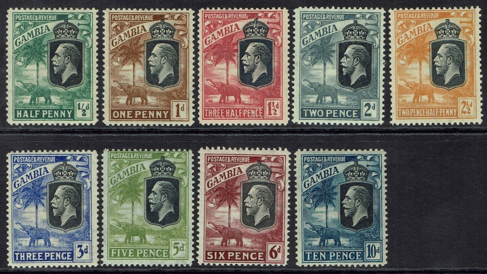 GAMBIA 1922 KGV ELEPHANTS RANGE TO 10D