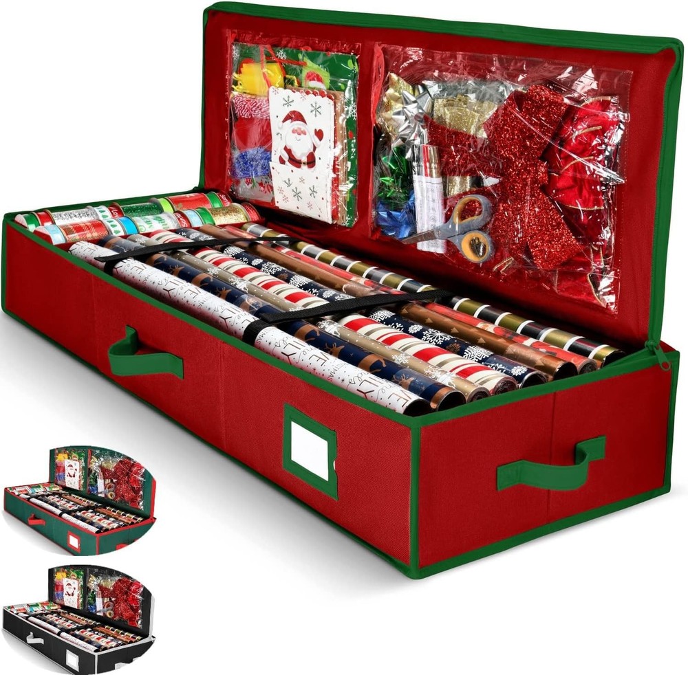 Gift Wrap Organizer with Extra Pockets - Holds 27 Rolls, Heavy Duty Storage