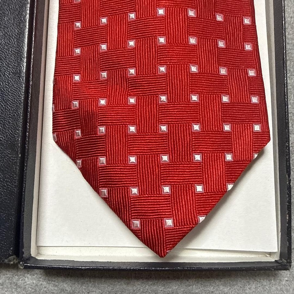 Paul Smith tie red dot floral pattern silk jacquard