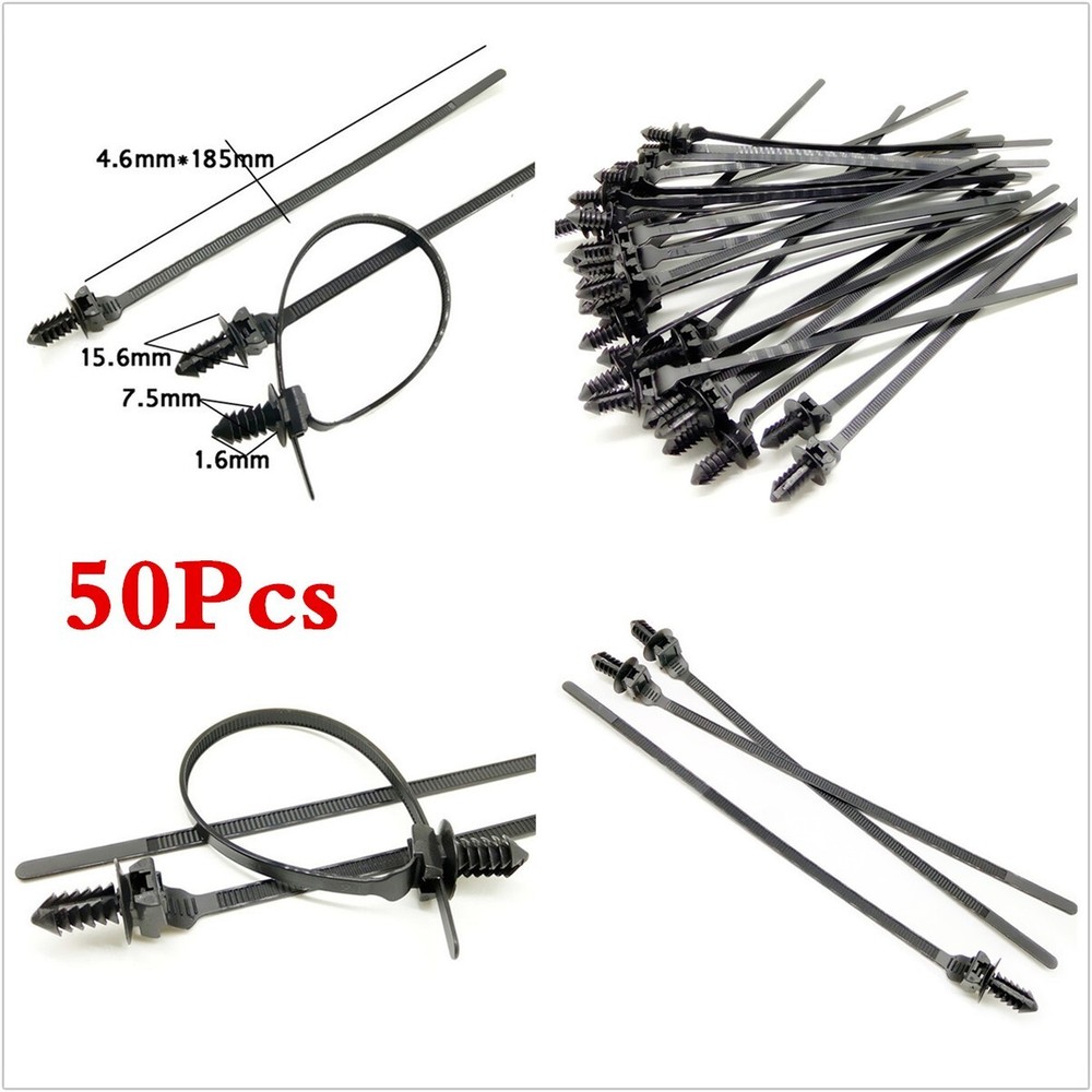 50PCS Nylon Cable Ties Car Kit Zip Strap Tie Wrap Push Clip Fastener Bundle Wire
