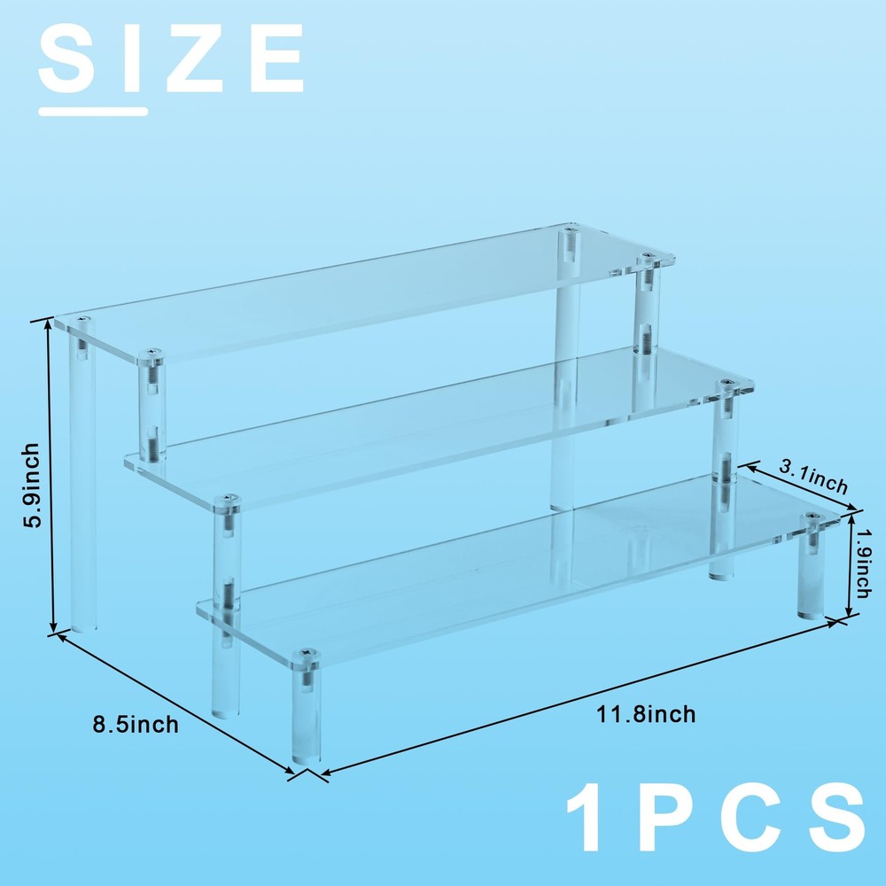 3-Tier Clear Acrylic Display Riser Organizer for Perfume Cupcake Figures Dessert