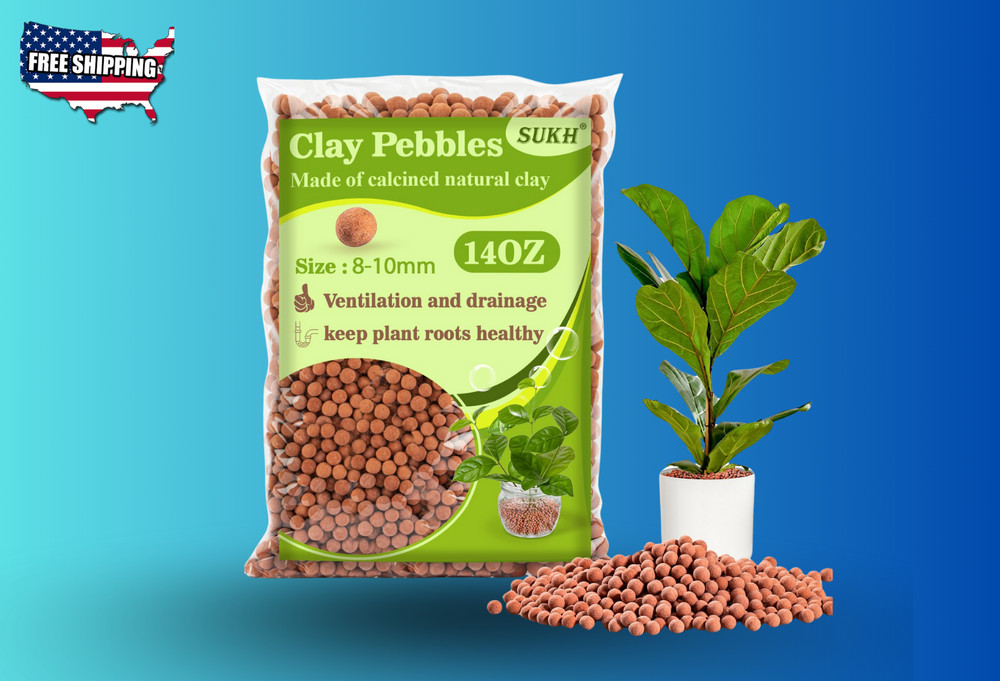 Hydroton Clay Pebbles for Plants - Leca Drainage, Hydroponics (14oz)