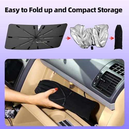 2026 Windshield Sun Shade Umbrella, Foldable Car Sunshade for Mid-Size Medium