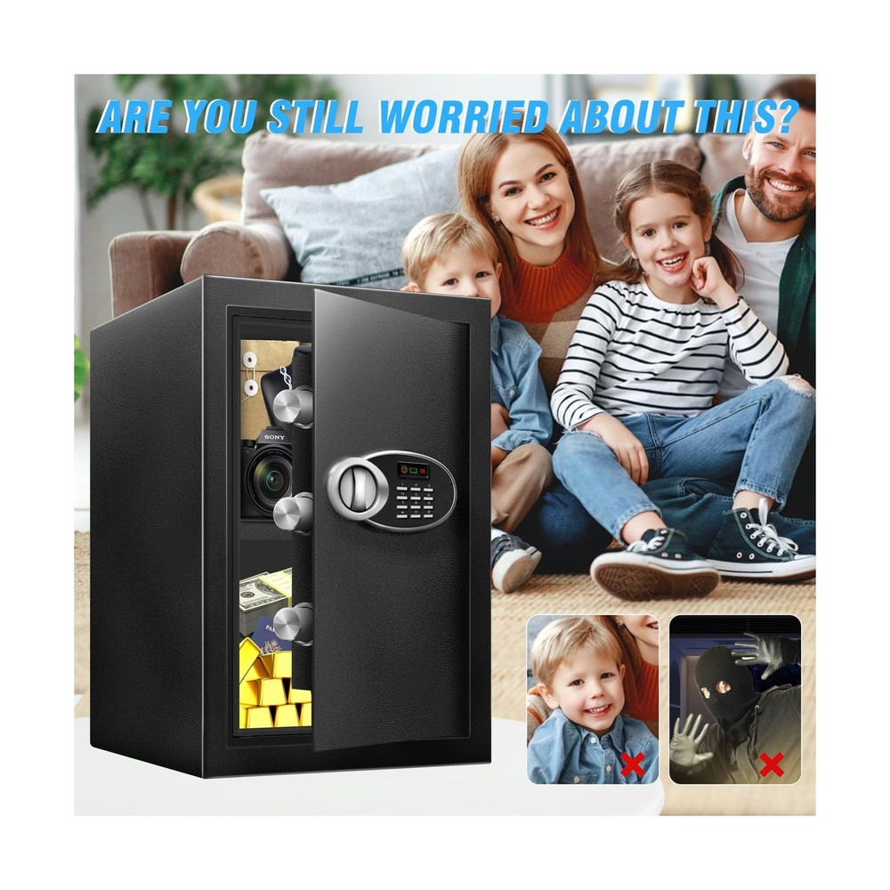 2.5 Cu Ft Large Safe Box with Fireproof Waterproof for Documents - Steel Secu...