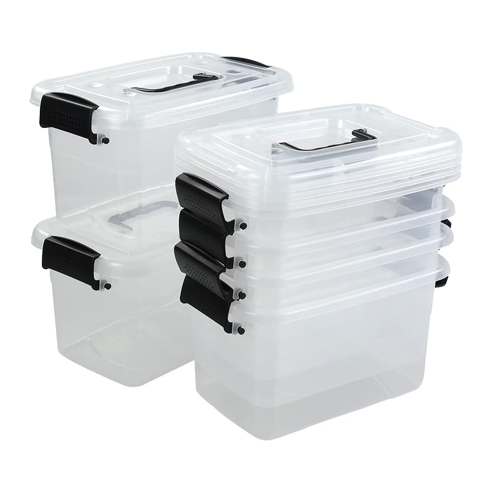 5.5 Quart Clear Small Plastic Storage Box, Latch Storage Bin, 6 Packs