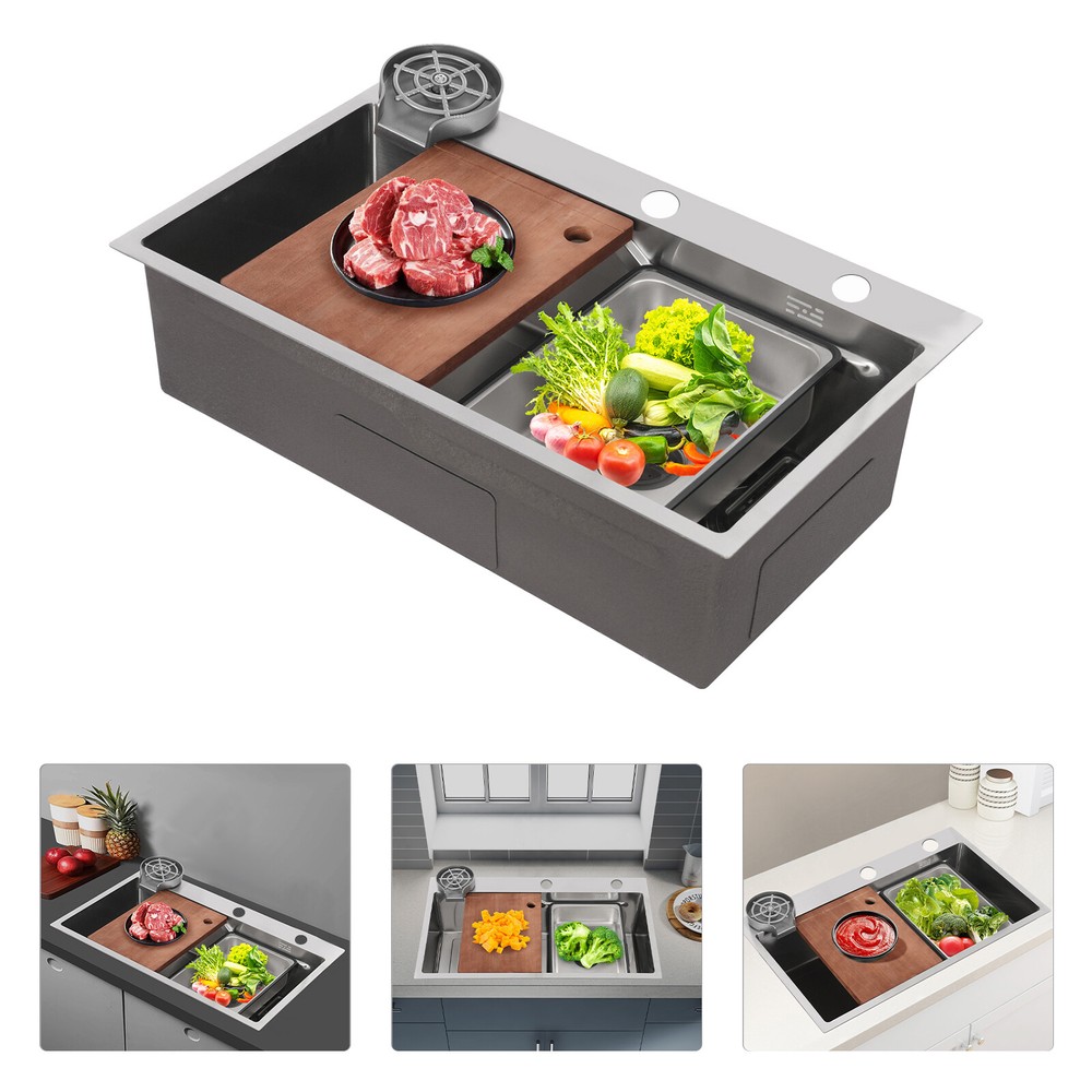 29.53-Inch Modern Undermount Kitchen Sink with Pull-Out Faucet & Cutting Board