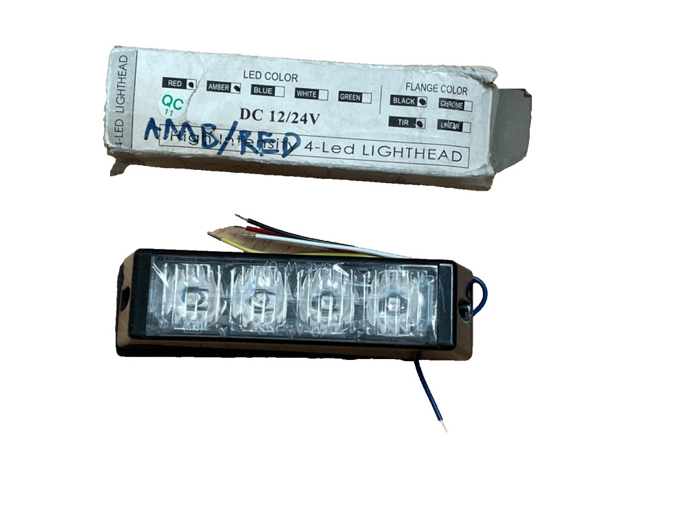 HIGH INTENSITY 4-LED LIGHTHEAD RED/AMBER MULTI FLASH PATTERNS 12V/24V NEW
