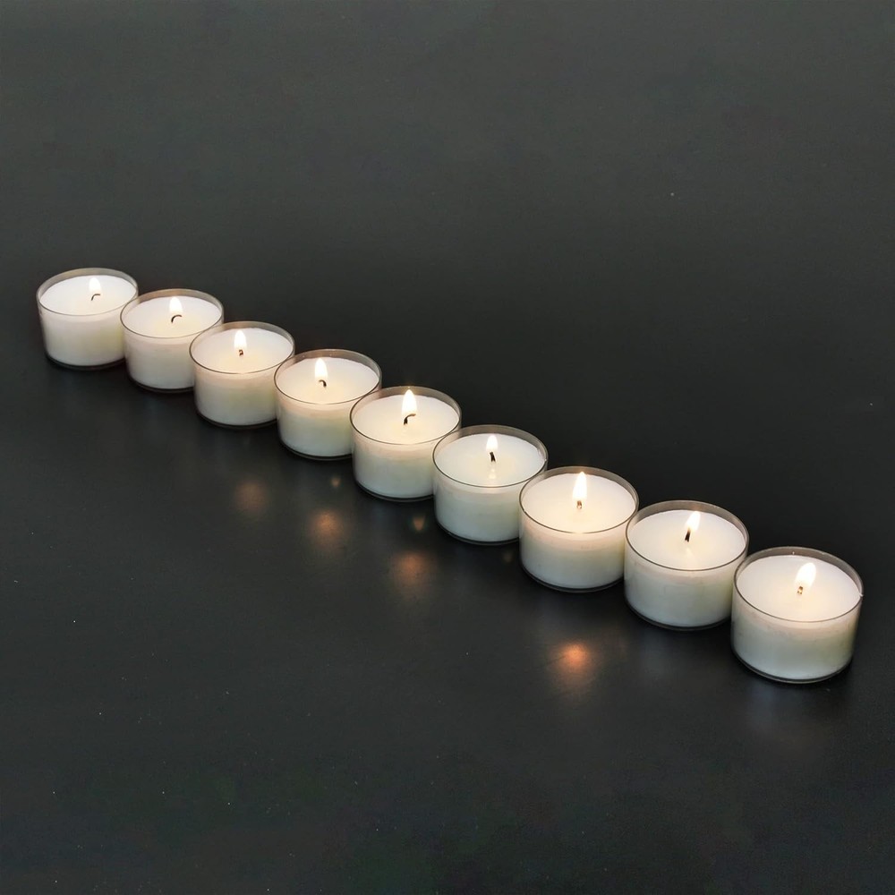 96 Count White Unscented Smokeless Long Burning Clear Cup Tea Light Candles