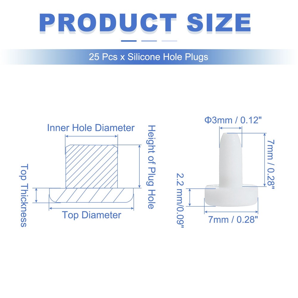 25 Pcs t Shaped Solid Silicone Stopper, Dia 3 Mm/0.12" Rubber Plugs, White