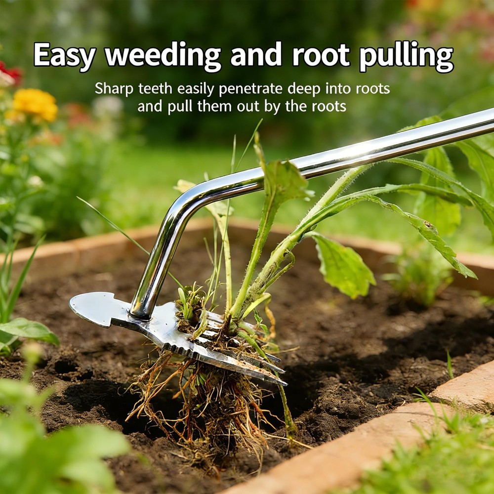 Weed Puller Tool, Rubber Handle Garden Manual Weeder Tool, Portable Stainless...
