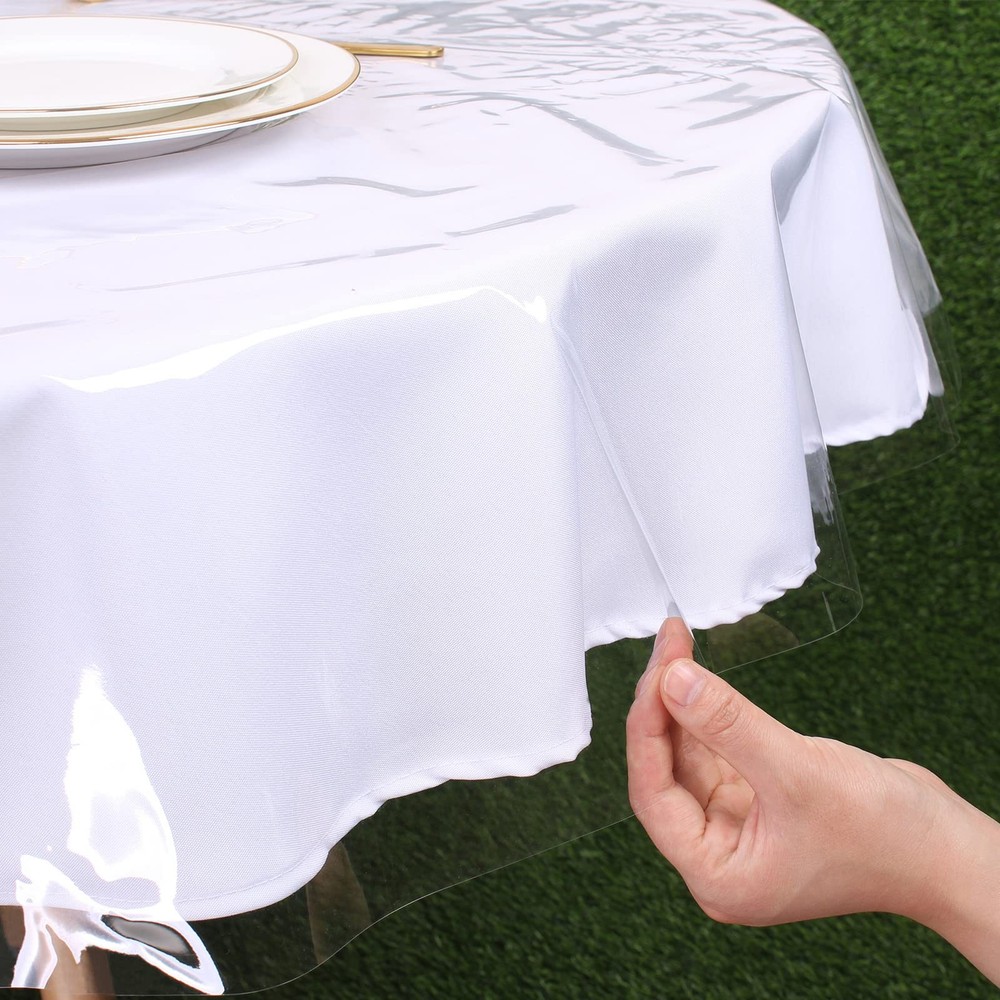 60 inch Round Clear Plastic Table Cloth Protector 100% Waterproof Table Cover...