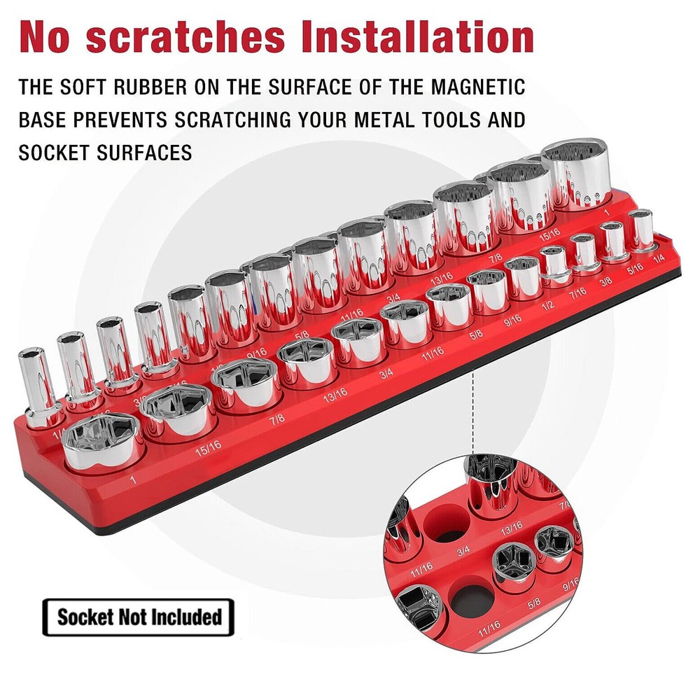 3Pcs Magnetic Socket Organizer Storage Holder Tool 1/4" 3/8" & 1/2" Drive