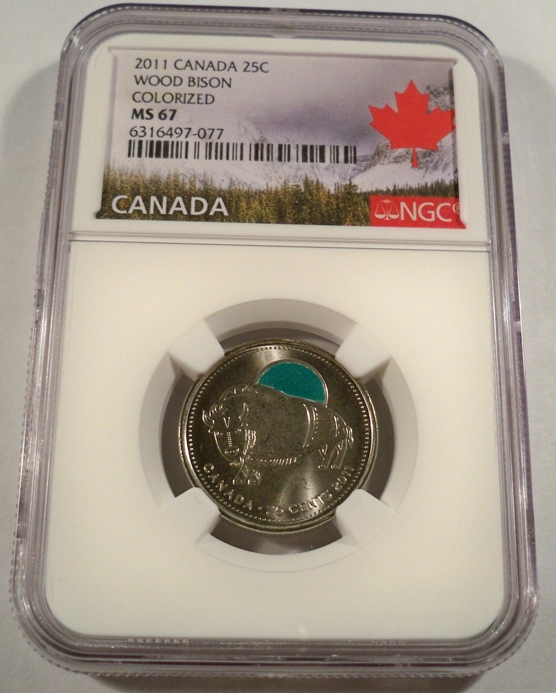 2011 CANADA 25c WOOD BISON COLORIZED NGC MS67 QUARTER MS 67