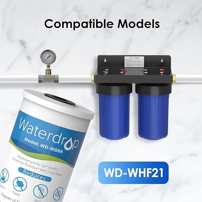 Waterdrop FXHTC Whole House Carbon Water Filter, Replacement for GE® FXHTC, (2)