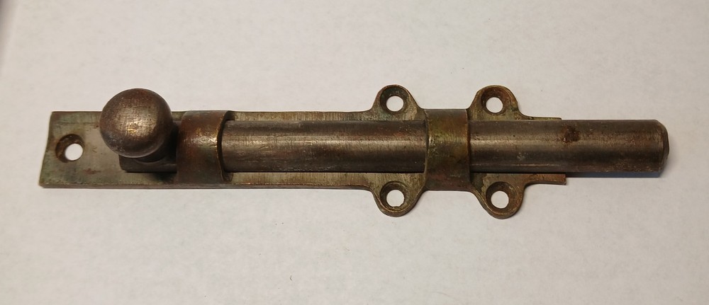 Vintage Antique Solid Brass Sliding Surface Bolt Door Lock 5" Salvage Reclaimed
