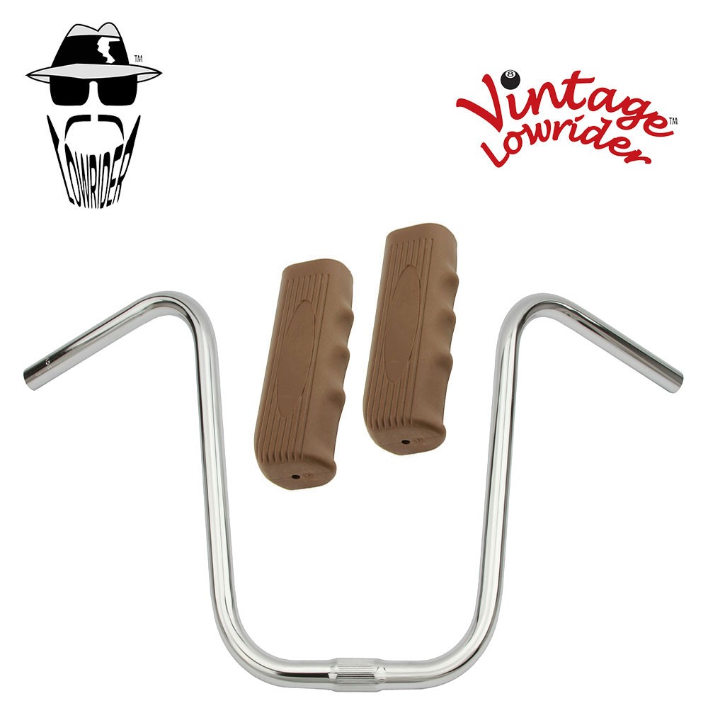 Original Lowrider 13" 25.4 U Handlebar Chrome Custom 120mm Grips Solid/Brown