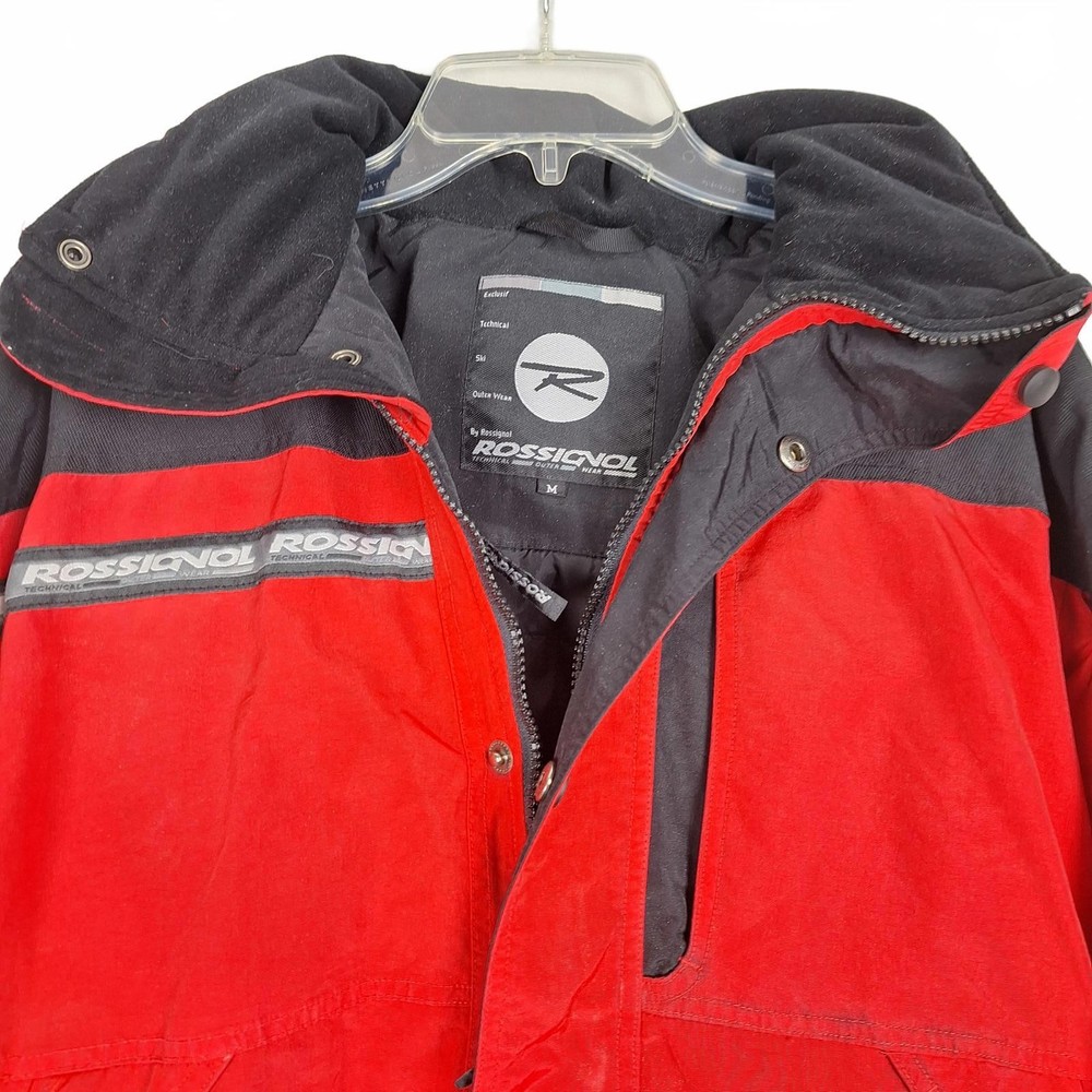 Rossignol Womens Ski Jacket Size Medium Red Black White Lined Hood Under Collar
