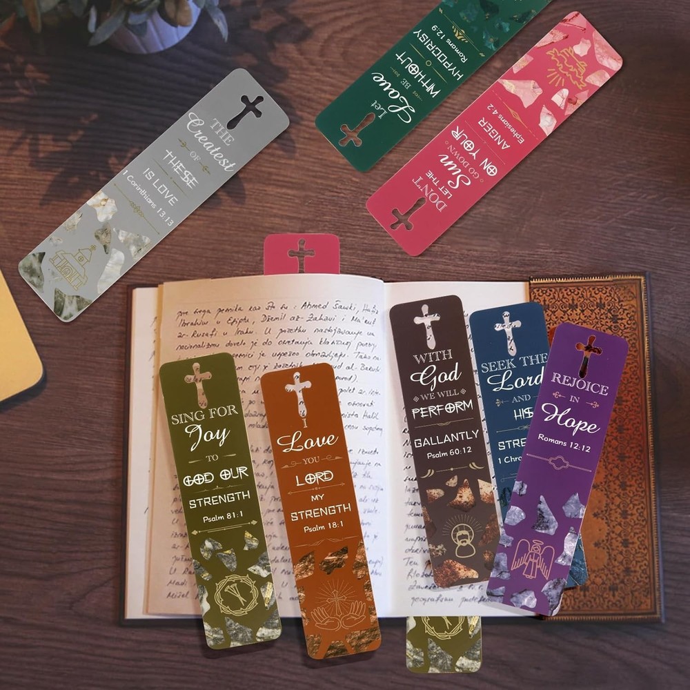 48 Pieces Christian Scripture Bookmarks with Bible Verse Quotes & Storage Box, I