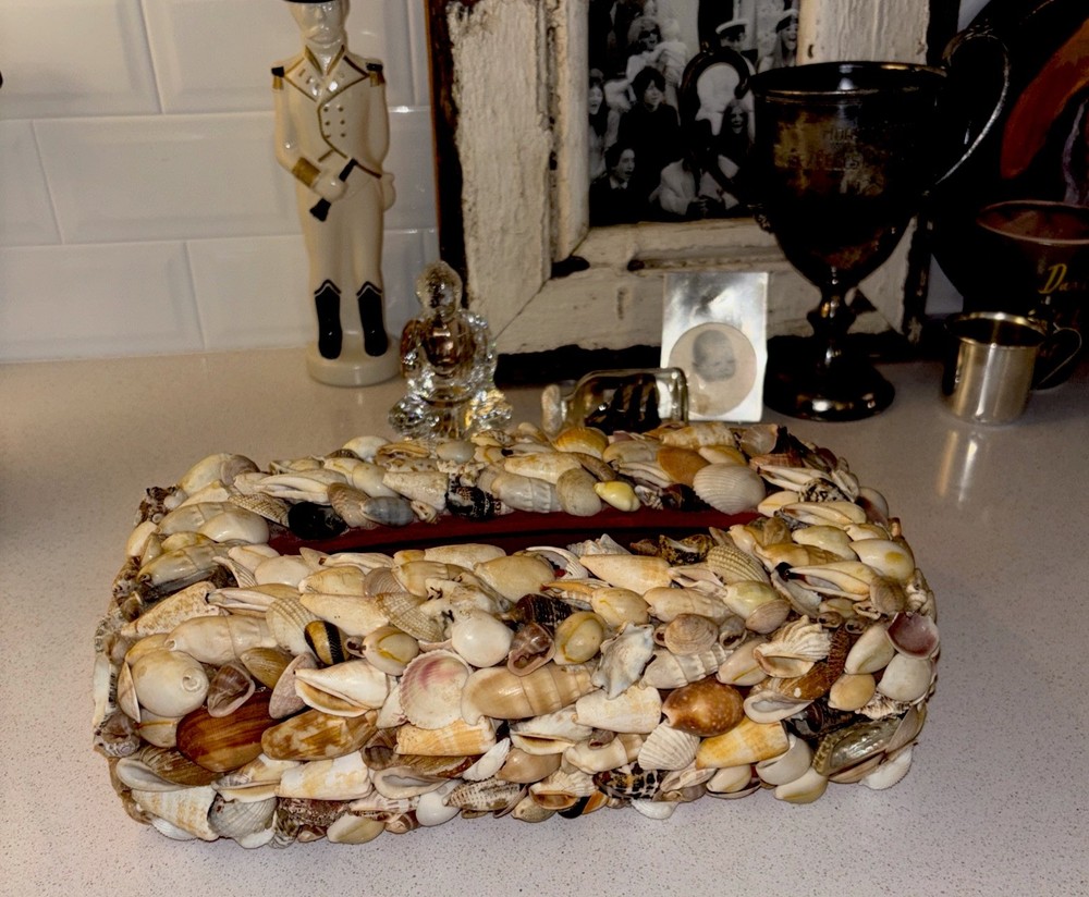 Vintage Seashell Tissue Box Cover Palm Beach Regency