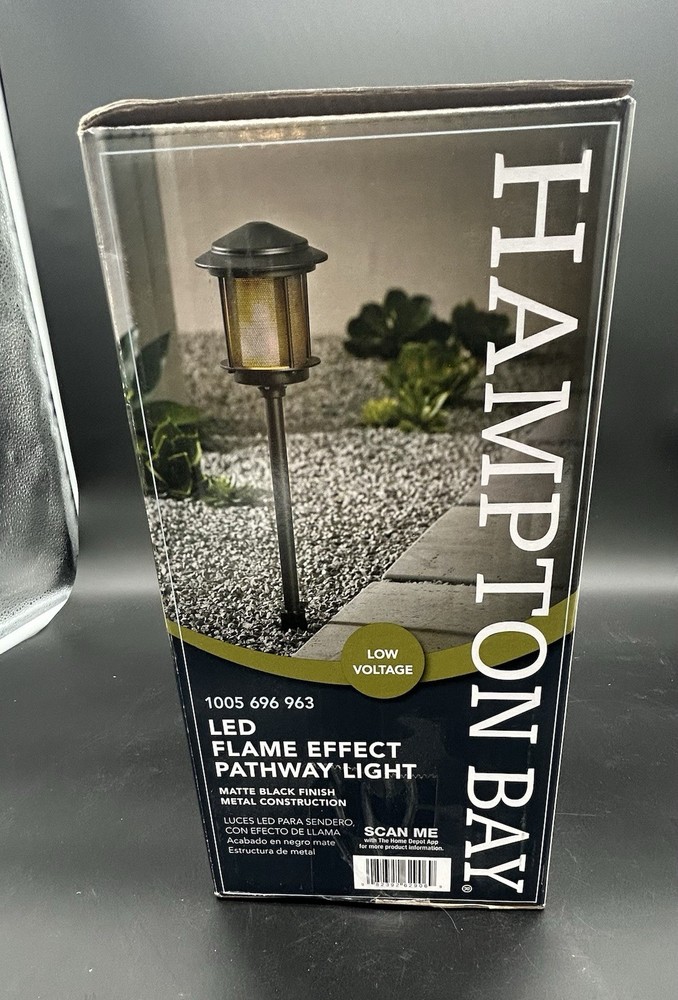 Hampton Bay Ambrose LED Path Light w/ Flicker Flame Effect - Matte Black Finish