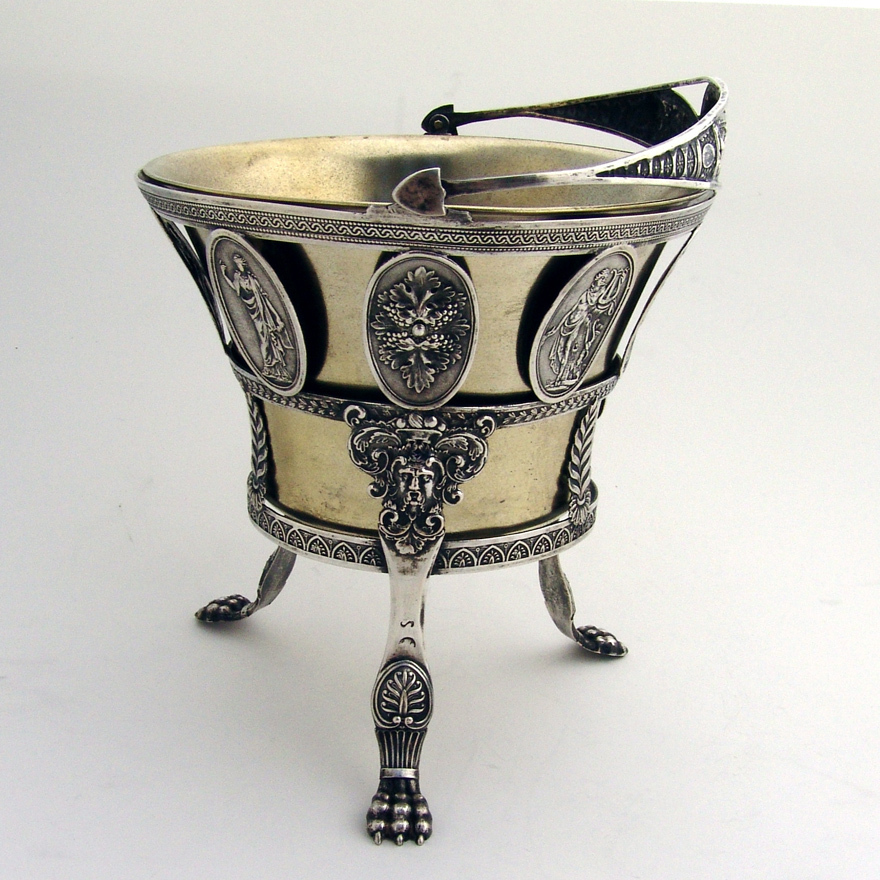 Medallion Swing Handle Footed Basket 800 Silver Germany 1860