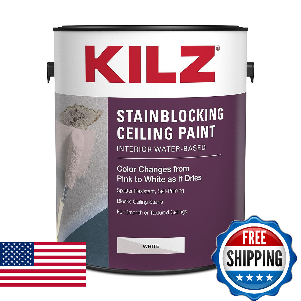 KILZ Stainblocking Ceiling Paint, Interior, White, 1 Gallon