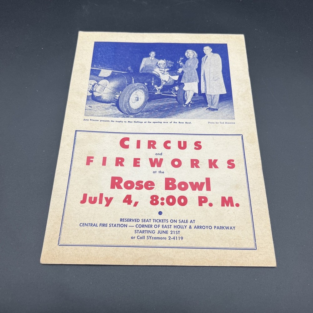 Vtg 1947 THE MIGHTY MIDGETS Auto Race Rose Bowl Speedway Pasadena Program