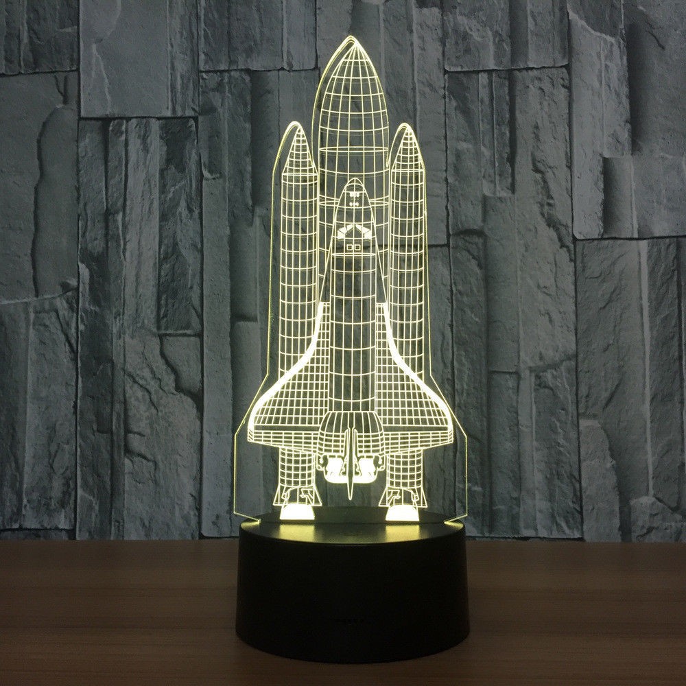 3D Space Rocket Night Light 7-Color Changing LED Table Lamp W/ Remote Control G
