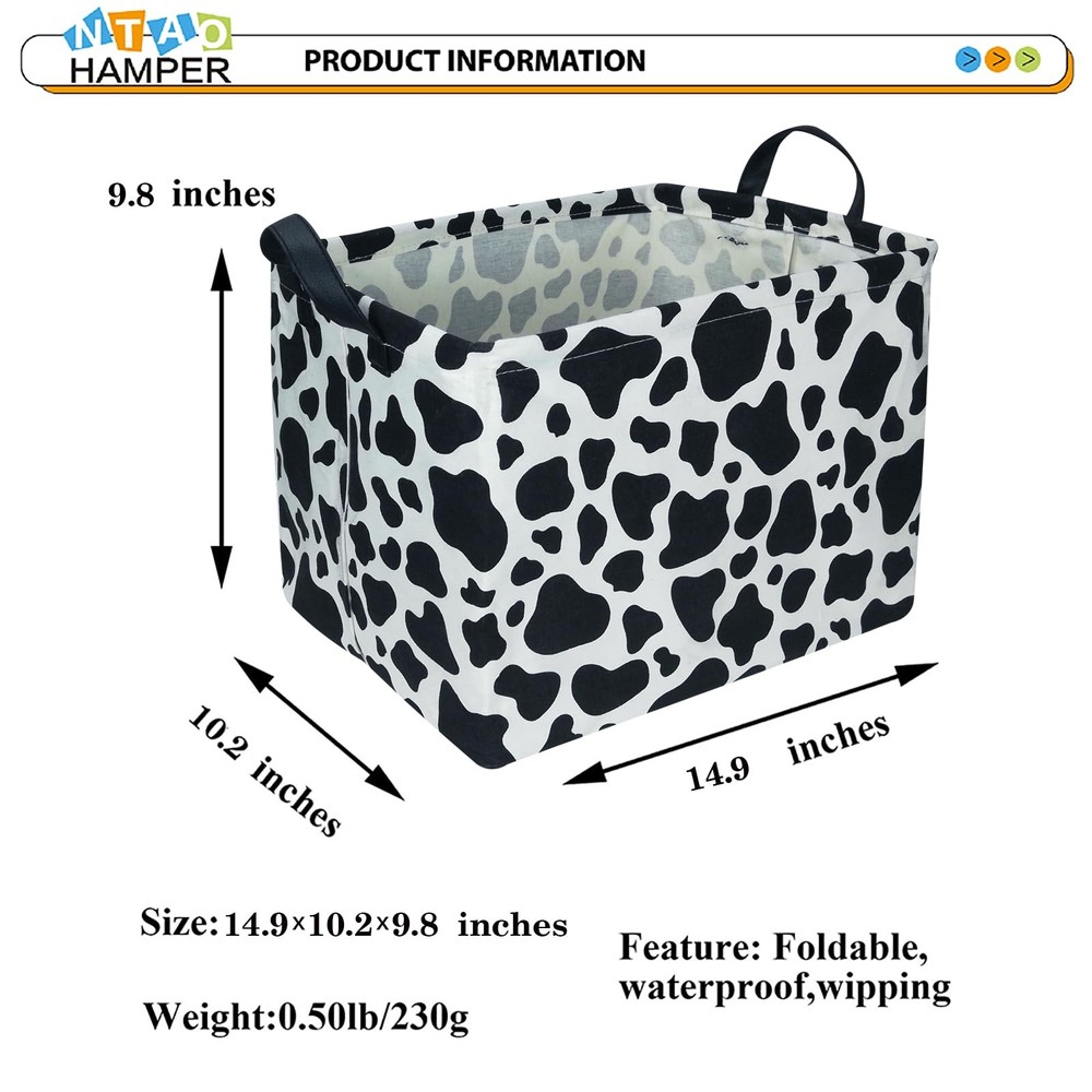 NTAOHAMPER Rectangular Cow Storage Basket, Waterproof Cowprint Box with Handl...