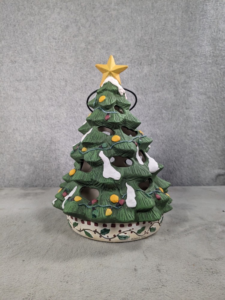 New Creative Ceramic Christmas Tree Candle Holder 9" Snowy Tree Winter Decor