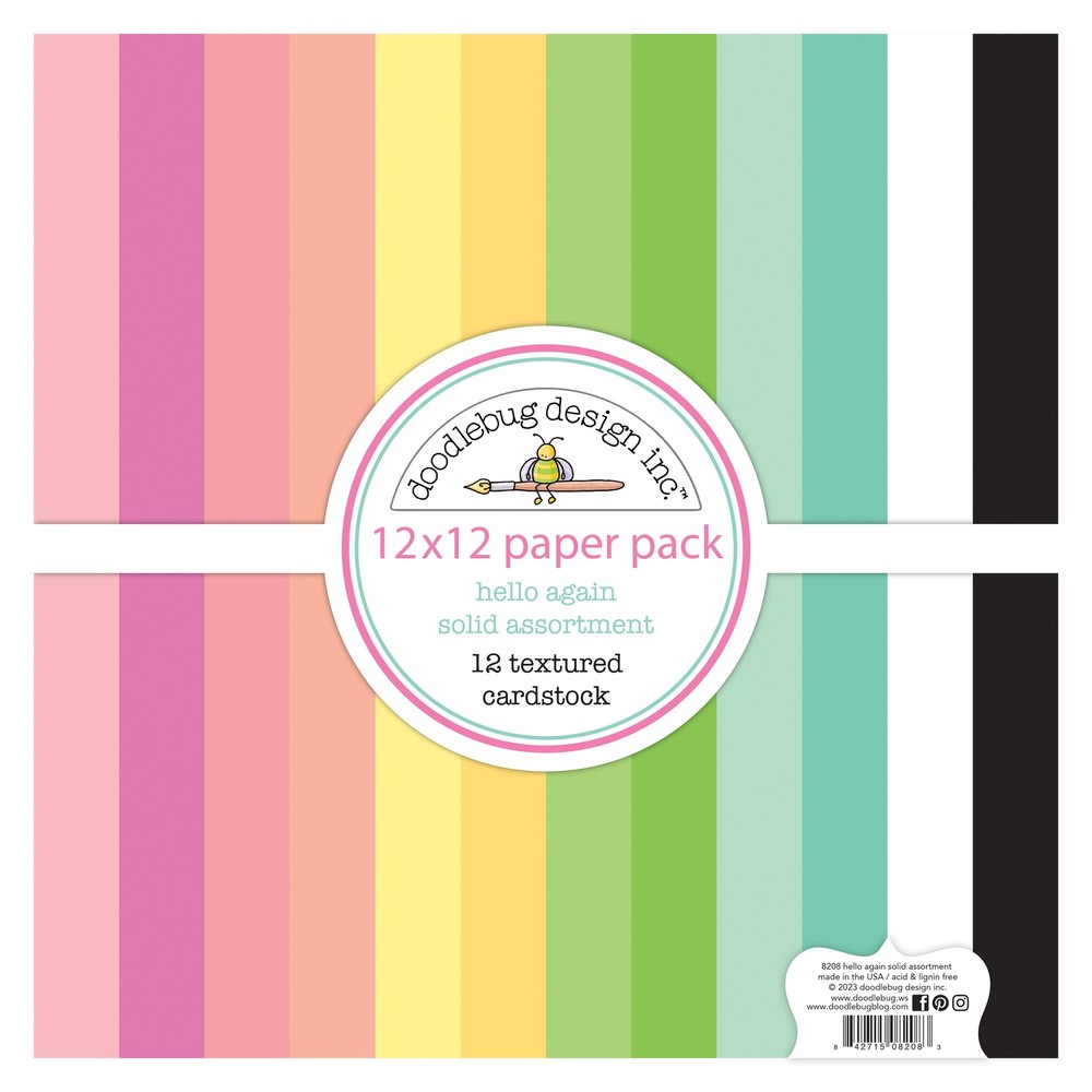 Doodlebug Textured Double-Sided Cardstock 12"X12"-Hello Again