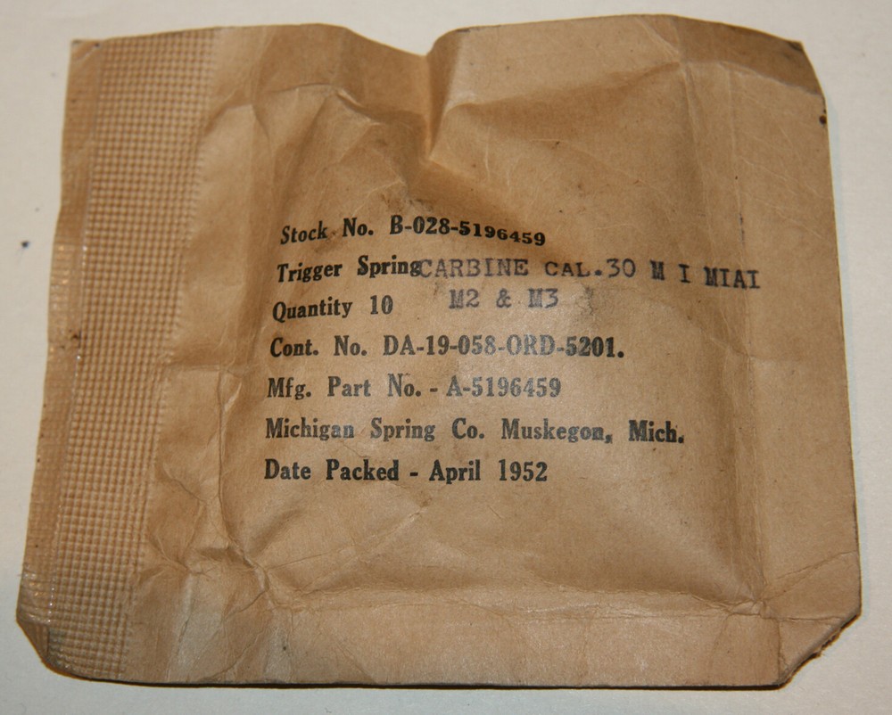 M1 Carbine Trigger Spring Dated 4/52 NOS -#ET203