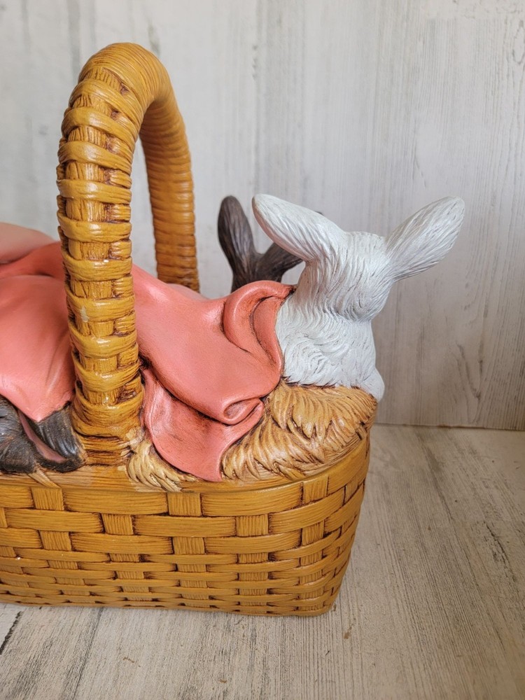 Vintage ceramic Easter Bunny basket unique rabbits spring home decor