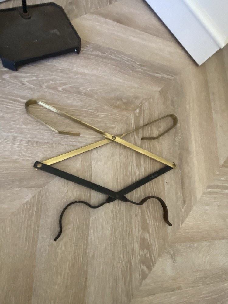 Fireplace Tools Vintage 3 Pc Iron Brass Accent & Stand Decor Unique