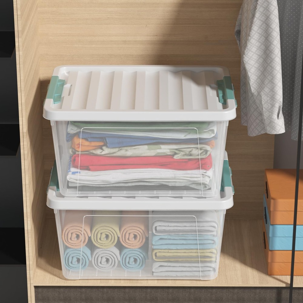 6-Pack 35 Quart Plastic Storage Bin with Lid, Clear Latching Container Box