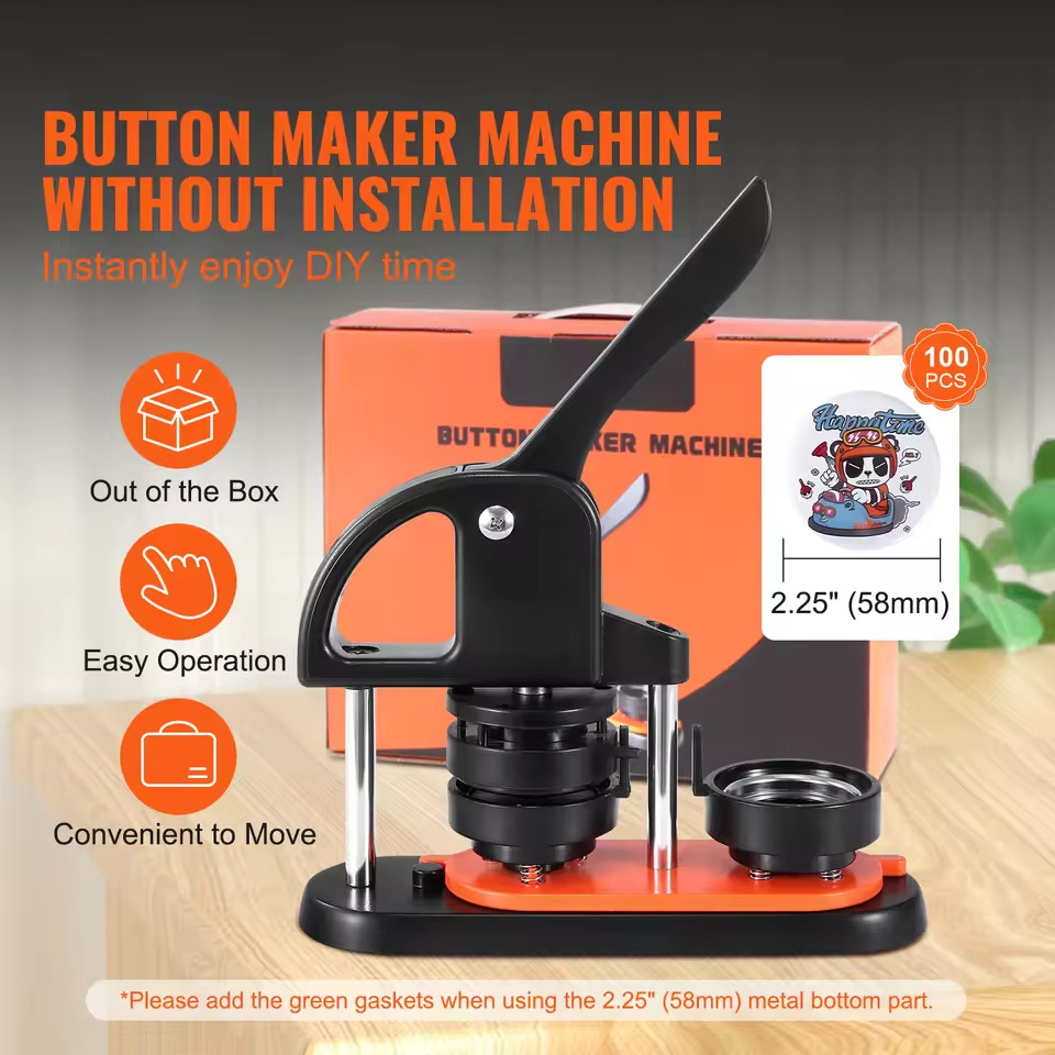 Button Maker Machine Badge Pin Machine 2.25" Press Kit Ergonomic Arc Handle