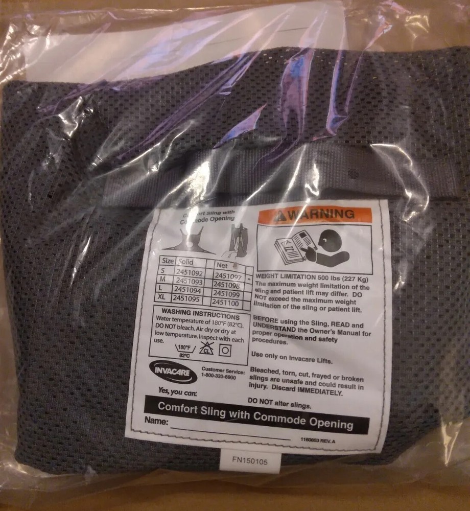 Invacare 2451097 Comfort Sling W/ COMMODE Net Cut Out Size Small