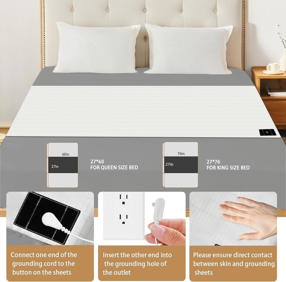 Grounding Sheets for Queen Size Bed, Grounding Bed Sheets with 10% Silver Fib...