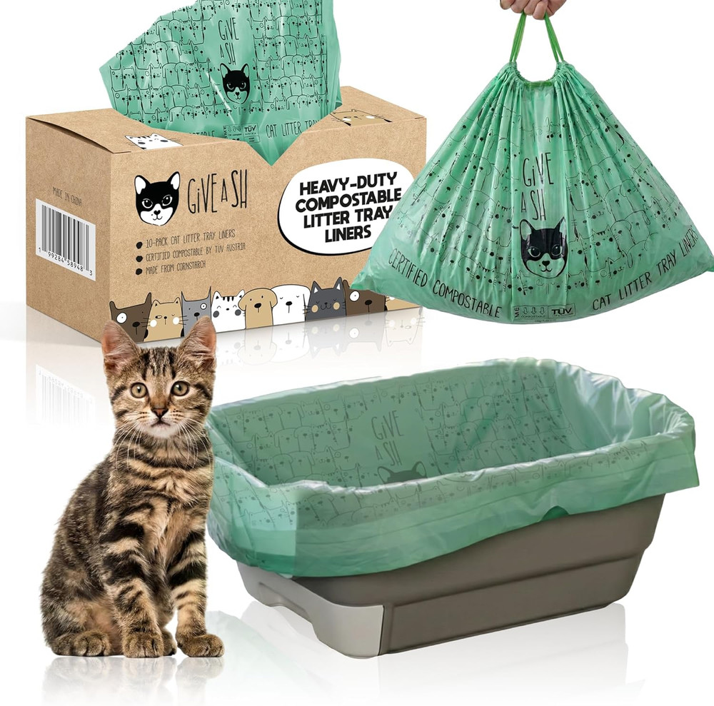 Home Compostable Cat Litter Box Liners, Jumbo XL 36” x 19” Drawstring - Extra Th