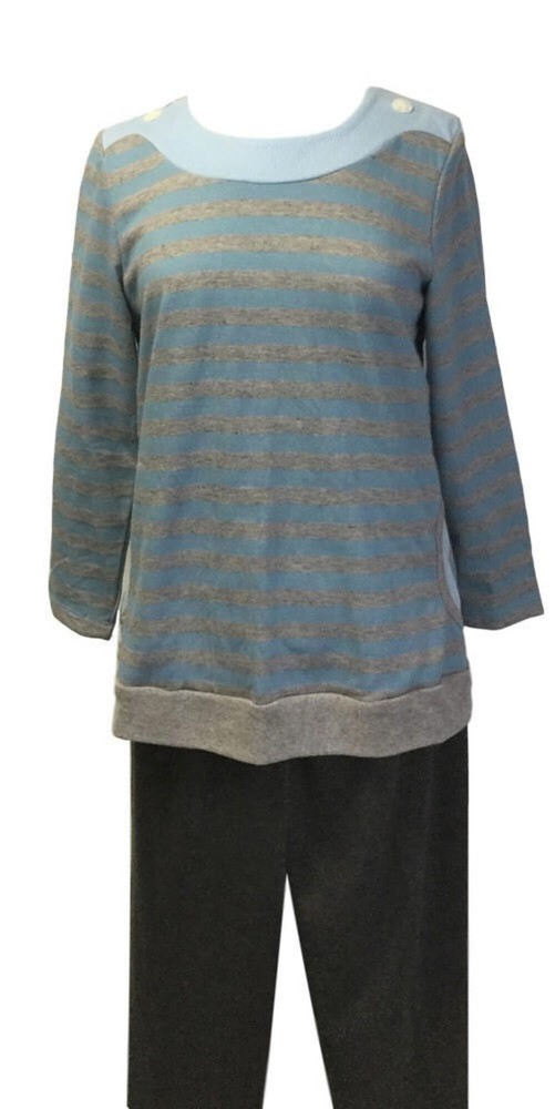 Adaptive Shoulder-Snap Pant Set, Blue Stripe