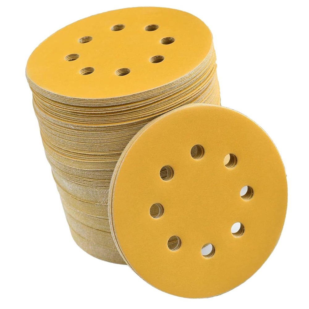 200PCS Gold Sanding Discs 8 Hole 125mm 800Grit Hook Loop Sandpaper for DA Sander