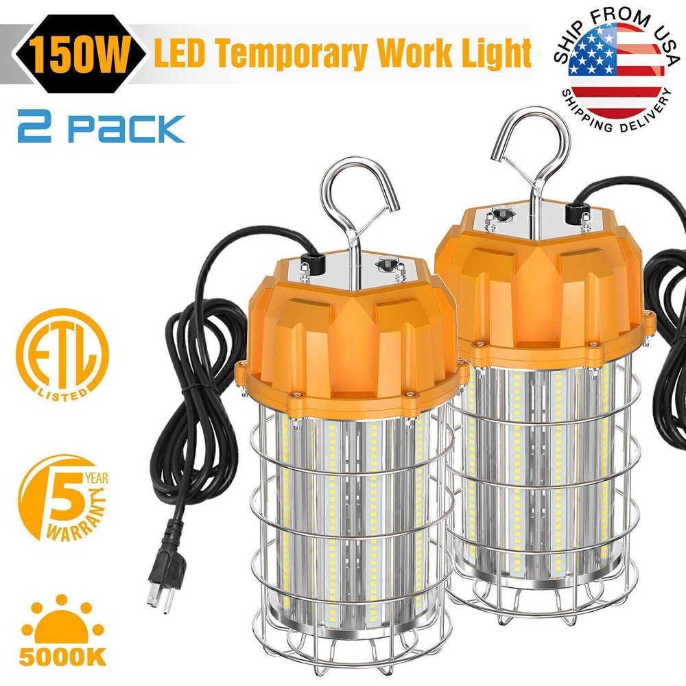 2-Pack 150W LED Temporary Construction Work Light For Basement Workshop Portable