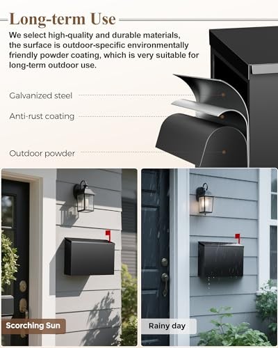 Wall-Mount Mailbox for Outside, Large Capacity Rust-Proof Mail Box with Black