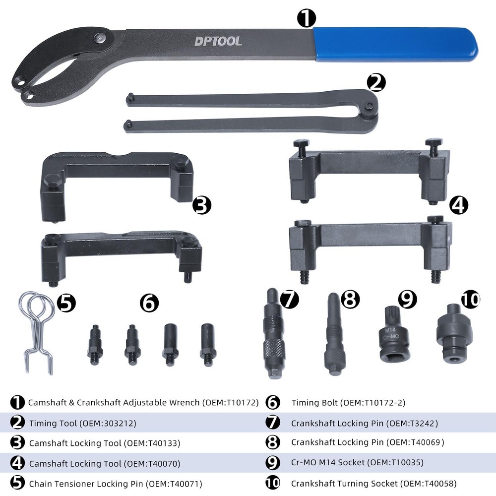 DPTOOL Timing Tool Kit Replacement for Audi VW 2.0 2.4 2.8 3.0T 3.2 16PC KIT