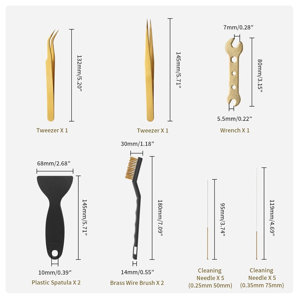 MAYJOY 3D Printer Nozzle Cleaning Kit–17 Pcs Tools Set with Brass Wire Brushes